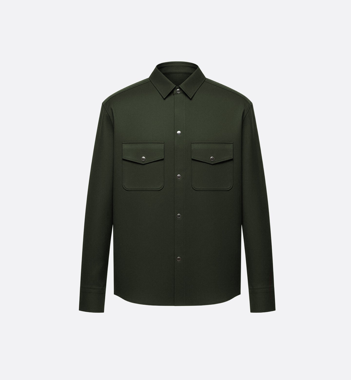 Green shirt with two front pockets on a light gray background