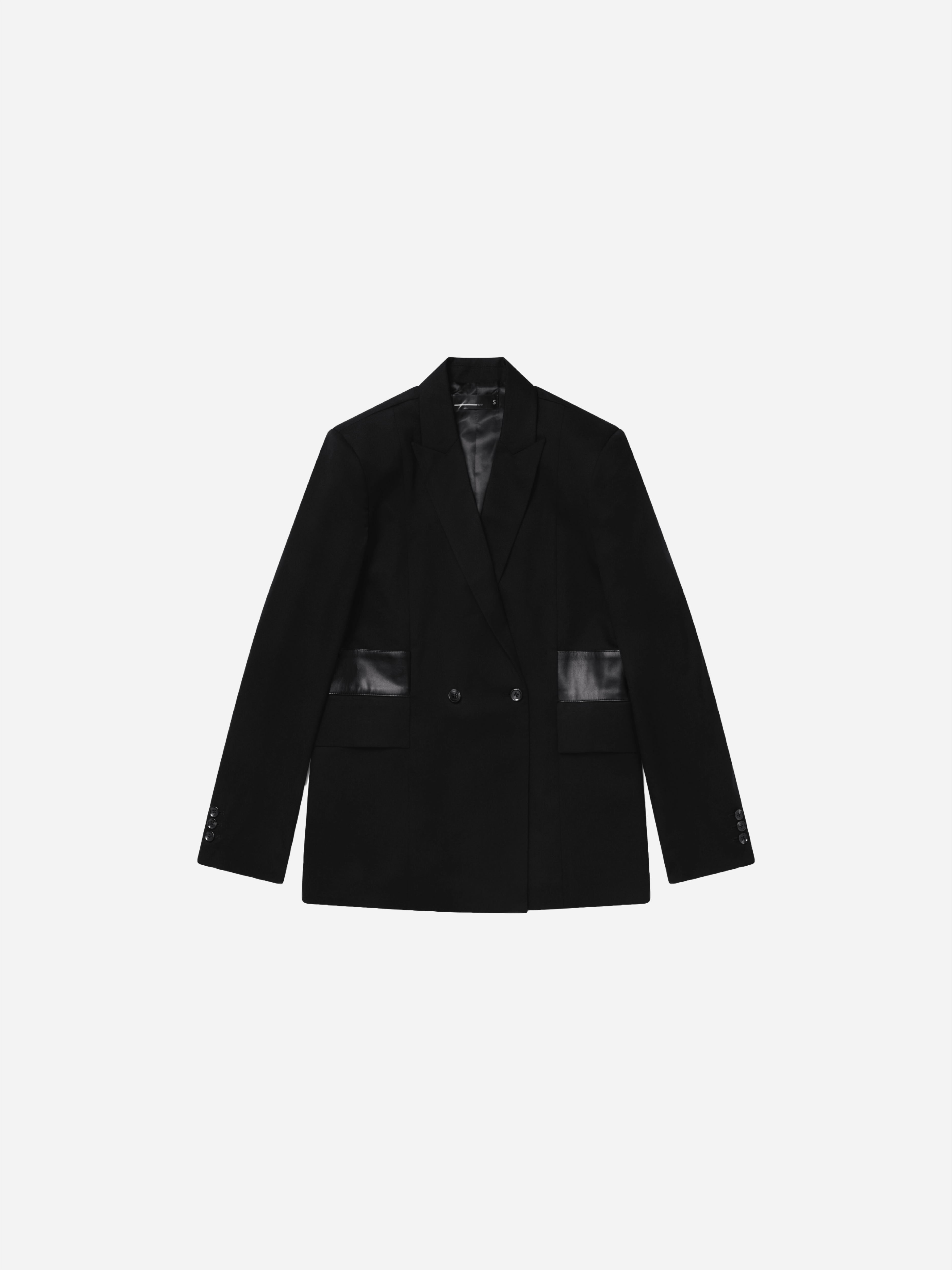 Wool Blazer With Vegan Leather Panel - MerCri